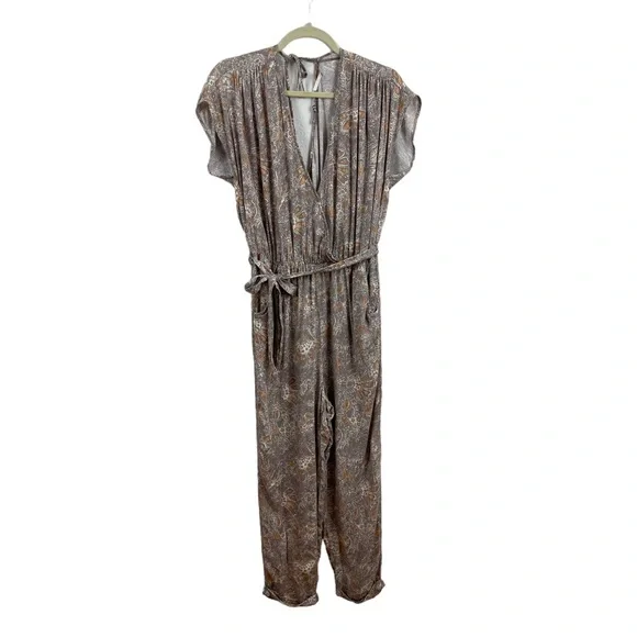 Free People Universal Love Paisley Surplice Open Back Boho Jumpsuit Sz. …